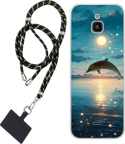 WUACYEAMING Hülle für Nokia 6300 4G,Mode Chic Muster Ultra Dünn TPU Silikon Schutzhülle Slim Case Cover Delphin Sonnenuntergang+1*Tragbares Universal-Lanyard von WUACYEAMING