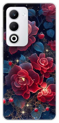 WUACYEAMING Hülle für Oppo A5 5G,Aesthetic Motiv Weiche Silikon Muster TPU Bumper Stoßfest Schutzhülle Transparent Mädchen mit Cover HandyHülle case Pattern-(Rote Blüten) von WUACYEAMING