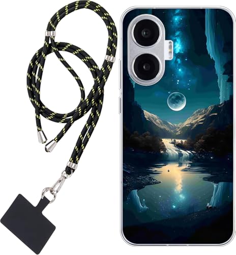 WUACYEAMING Hülle für XIAOMI Poco F7 5G,Mode Chic Muster Ultra Dünn TPU Silikon Schutzhülle Slim Case Cover Bach Fluss Mond+1*Tragbares Universal-Lanyard von WUACYEAMING