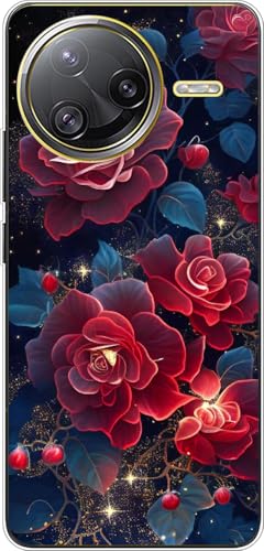 WUACYEAMING Hülle für XIAOMI Poco F7 Ultra,Aesthetic Motiv Weiche Silikon Muster TPU Bumper Stoßfest Schutzhülle Transparent Mädchen mit Cover HandyHülle case Pattern-(Rote Blüten) von WUACYEAMING