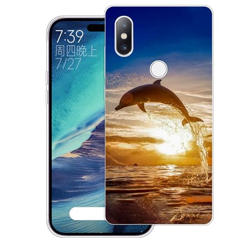 WUACYEAMING Hülle für Xiaomi Mi Mix 2S,Aesthetic Motiv Weiche Silikon Muster TPU Bumper Stoßfest Schutzhülle Transparent Mädchen mit Cover HandyHülle case Pattern-(Delphin) von WUACYEAMING