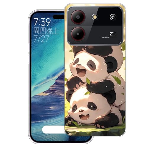 WUACYEAMING Hülle für ZTE Smartphone Blade A54 2023,Aesthetic Motiv Weiche Silikon Muster TPU Bumper Stoßfest Schutzhülle Transparent Mädchen mit Cover HandyHülle case Pattern-(DREI Pandas) von WUACYEAMING