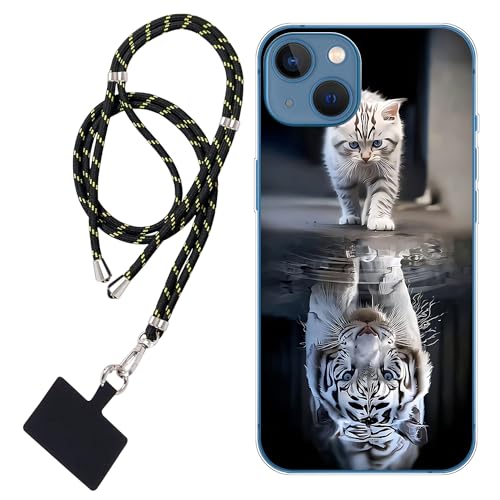 WUACYEAMING Hülle für iPhone 13,Mode Chic Muster Ultra Dünn TPU Silikon Schutzhülle Slim Case Cover Katze und Tiger Weißer Tiger+1*Tragbares Universal-Lanyard WUACYEAMING Hülle für iPhone 13,Mode Chic Muster Ultra Dünn TPU Silikon Schutzhülle Slim Case Cover Katze und Tiger Weißer Tiger+1*Tragbares Universal-Lanyard von WUACYEAMING