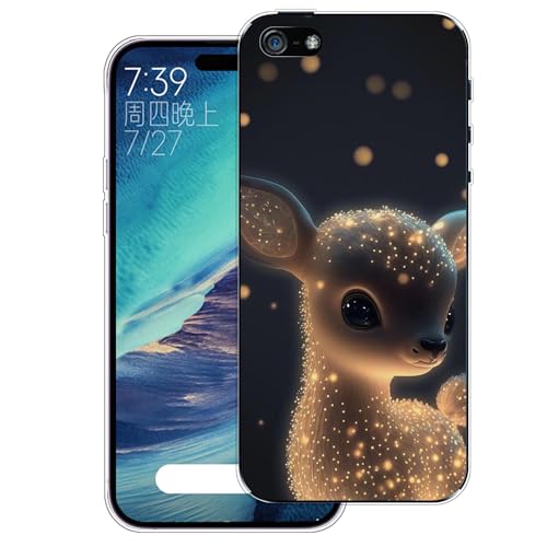 WUACYEAMING Hülle für iPhone 5/5S/SE(2016),Aesthetic Motiv Weiche Silikon Muster TPU Bumper Stoßfest Schutzhülle Transparent Mädchen mit Cover HandyHülle case Pattern-(Kleiner Hirsch) von WUACYEAMING