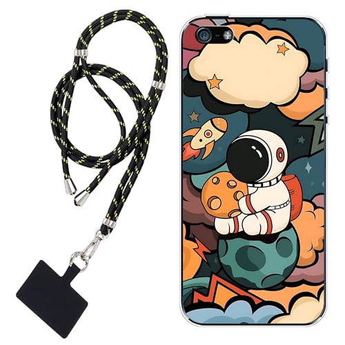 WUACYEAMING Hülle für iPhone 5/5S/SE(2016),Mode Chic Muster Ultra Dünn TPU Silikon Schutzhülle Slim Case Cover Anime Pilot Rakete+1*Tragbares Universal-Lanyard von WUACYEAMING