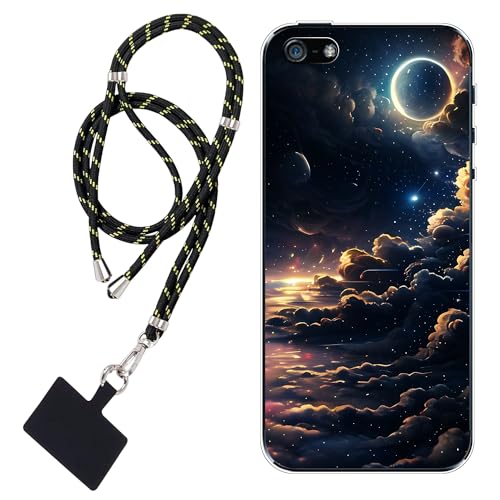 WUACYEAMING Hülle für iPhone 5/5S/SE(2016),Mode Chic Muster Ultra Dünn TPU Silikon Schutzhülle Slim Case Cover Wolken Landschaft Himmel+1*Tragbares Universal-Lanyard von WUACYEAMING
