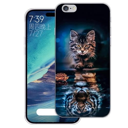 WUACYEAMING Hülle für iPhone 6 / 6S,Aesthetic Motiv Weiche Silikon Muster TPU Bumper Stoßfest Schutzhülle Transparent Mädchen mit Cover HandyHülle case Pattern-(Katzentiger) von WUACYEAMING
