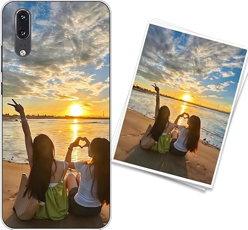 WUACYEAMING Personalisierte Handyhülle kompatibel mit Huawei P20 Transparentes Slim Case aus Silikon TPU zum Selbstgestalten mit Foto Text Militärischer Fallschutz von WUACYEAMING