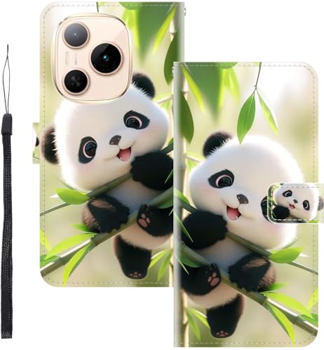 WUACYEAMING für Honor Power Hülle Premium PU Leder Flip Klappbare Stoßfeste Magnetische Schutzhülle Tasche mit Kartenfach Geld Slot Ständer Panda von WUACYEAMING