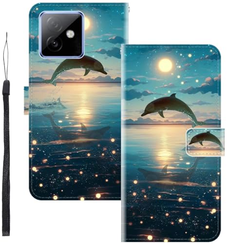 WUACYEAMING für Honor X60 GT Hülle Premium PU Leder Flip Klappbare Stoßfeste Magnetische Schutzhülle Tasche mit Kartenfach Geld Slot Ständer Delphin von WUACYEAMING