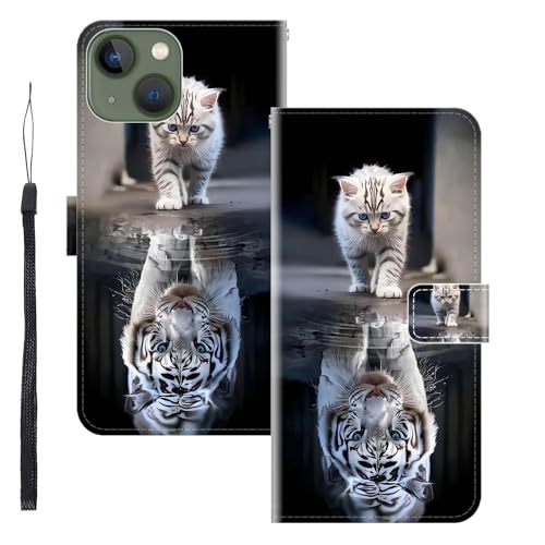 WUACYEAMING für iPhone 13 Mini Hülle Premium PU Leder Flip Klappbare Stoßfeste Magnetische Schutzhülle Tasche mit Kartenfach Geld Slot Ständer Tiger-Katze WUACYEAMING für iPhone 13 Mini Hülle Premium PU Leder Flip Klappbare Stoßfeste Magnetische Schutzhülle Tasche mit Kartenfach Geld Slot Ständer Tiger-Katze von WUACYEAMING