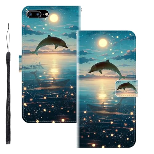 WUACYEAMING für iPhone SE 2020/8/7 Hülle Premium PU Leder Flip Klappbare Stoßfeste Magnetische Schutzhülle Tasche mit Kartenfach Geld Slot Ständer Delphin WUACYEAMING für iPhone SE 2020/8/7 Hülle Premium PU Leder Flip Klappbare Stoßfeste Magnetische Schutzhülle Tasche mit Kartenfach Geld Slot Ständer Delphin von WUACYEAMING