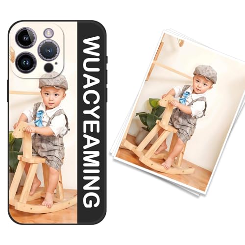 WUACYEAMING kompatibel mit iPhone 14 Pro Max Personalisierte Handyhülle,Personalisiert Hülle mit Selbst Gestalten Eigenem Bild Text Foto Flüssigem Silikon Schutzhülle Grauschwarz von WUACYEAMING
