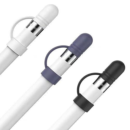 WUDQIJI Pencil Kappe 3 Stück Kappe für Apple Pencil 1. Generation Kompatibel mit Apple Pencil Kappe Silikon Ersatzkappe Hülle Ersatzkappe und Halter(Weiß Schwarz Blau) von WUDQIJI
