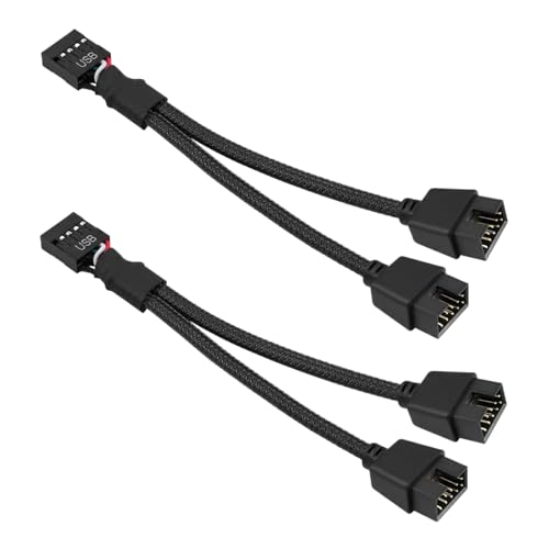 WUIOWPPIC 2 Stück USB 2.0 9-polige Buchse auf Doppel-Verlängerungskabel /9-poliger Stecker, 9-polig USB 2.0, Kopfteiler, Nylon geflochten, für Computer interne Motherboard-Schwarz von WUIOWPPIC