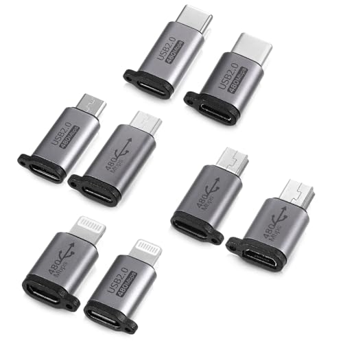 WUIOWPPIC Lightning Auf USB C Adapter Mini Lightning Auf USB C Adapter 8 Pack USB C Adapter Micro Micro USB Female An USB C Male Female to Male USB 2.0 Für Navi Die Aktioncam Zum Einsatz Smartphone von WUIOWPPIC