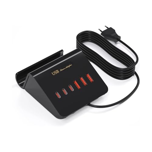 WUKUR Multiple USB-Ladestation 25 W USB-Ladegerät Multiple 6 Port PD Ladegerät Schnellladung für iPhone Pad Galaxy Samsung Airpods Pixel Iwatch Redmi (Schwarz 25 W) von WUKUR