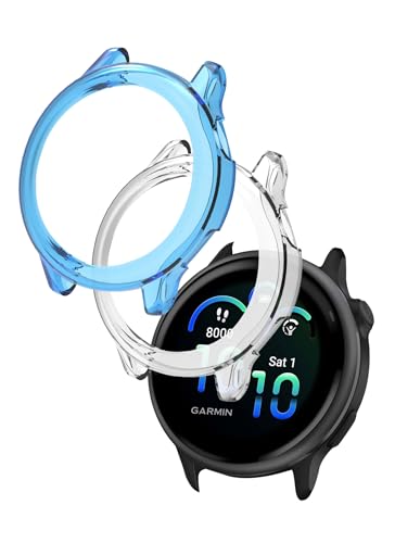 Schutzhülle für Garmin vivoactive® 6 Gesundheits- und Fitness-GPS-Smartwatch, weiches, flexibles TPU, dünn, leicht, Stoßfängerabdeckung, Schutz für Garmin Vivoactive 6, transparent und transparent, 2 von WUNIAK