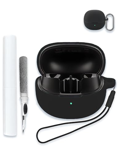Schutzhülle für QCY MeloBuds Pro/HT08A Aadptive Hybrid-Ohrhörer mit aktiver Geräuschunterdrückung, weiches Silikon, schützend, tragbar, kratzfest, stoßfest, Hartschale mit Reinigungsset und Karabiner von WUNIAK