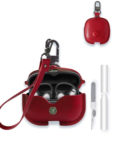 Schutzhülle für Shokz OpenDots One E310 Bluetooth-Headset, WUNIAK Business-Stil, weiche PU-Leder-Schutzhülle mit Schlüsselanhänger und Reinigungsset für Damen und Herren, stoßfeste Haut, dunkles von WUNIAK