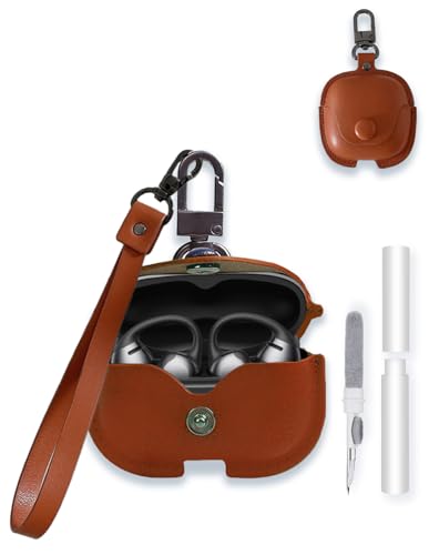 Schutzhülle für Shokz OpenDots One E310 Bluetooth-Headset, WUNIAK Business-Stil, weiche PU-Leder-Schutzhülle mit Schlüsselanhänger und Reinigungsset für Damen und Herren, stoßfeste Haut, Braun von WUNIAK