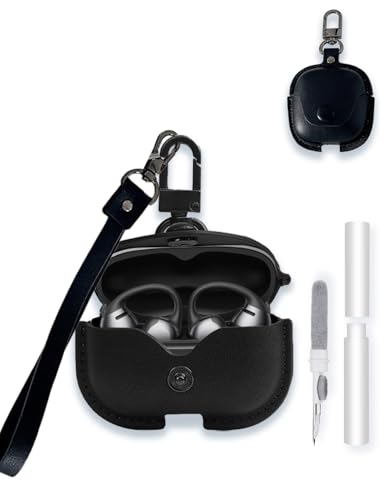 Schutzhülle für Shokz OpenDots One E310 Bluetooth-Headset, WUNIAK Business-Stil, weiche PU-Schutzhülle mit Schlüsselanhänger und Reinigungsset für Damen und Herren, stoßfeste Haut, Schwarz von WUNIAK