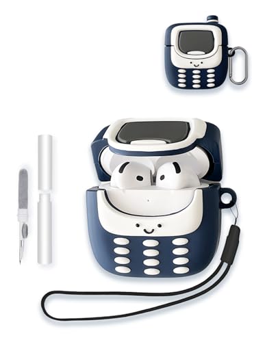 WUNIAK AirPods 4 Schutzhülle für kabellose Ohrhörer, niedliches Retro-Design, weiches Silikon, schützend, tragbar, kratzfest, stoßfest, mit Reinigungsset und Karabiner und Umhängeband für WUNIAK von WUNIAK