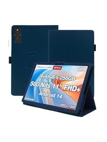 WUNIAK Schutzhülle für AGM Pad T2 27,9 cm (11 Zoll) Android 14 Tablet, 2024 Release, hochwertiges Leder, Business-Folio-Schutzhülle mit Handschlaufe für Tablet, Dunkelblau von WUNIAK