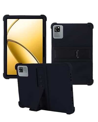 WUNIAK Schutzhülle für Blackview Tab 60 Pro, Android 14 Tablets, 25,7 cm (10,1 Zoll), stoßfest, leicht, Ständer, Gummi-Schutzhülle, kinderfreundlich, weiches Silikon, verstellbarer Ständer, Schwarz von WUNIAK