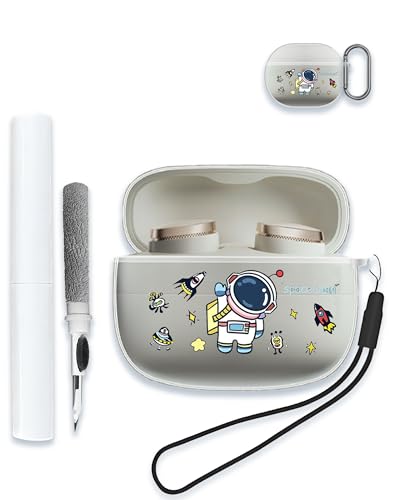 WUNIAK Schutzhülle für Bowers & Wilkins Pi6/Pi8 In-Ear-Kopfhörer, weiche TPU-Schutzhülle mit Schlüsselanhänger und Reinigungsset für Damen und Herren, stoßfeste Haut, Space Man von WUNIAK