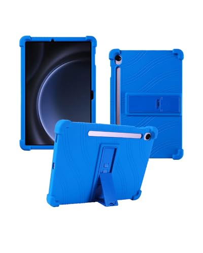 WUNIAK Schutzhülle für Samsung Galaxy Tab S10 FE+ 13,3 Zoll (33,3 cm), stoßfest, leicht, mit Ständer, Gummi, kinderfreundlich, weiches Silikon, verstellbarer Ständer, Blau von WUNIAK