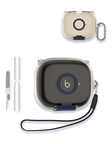 WUNIAK Schutzhülle für kabellose Bluetooth-Kopfhörer von Beats Powerbeats Pro, 2, stoßfest, mit Schlüsselanhänger und Reinigungsset, Uni, transparent grau von WUNIAK