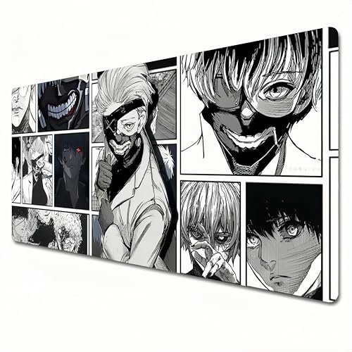 WUNMSKZR Tokyo Ghoul Mauspad, XXL, schwarz-weiß, Anime-Mauspad, 900 x 400 cm, große Schreibtischunterlage und genähter Rand für Heimbüro, Kaneki Ken (XXL) von WUNMSKZR