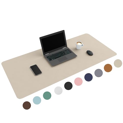 WURK [120 cm x 60 cm] Premium Qualität Schreibtischunterlage PU Leder Inklusive Kabelclip - Mauspad - Große Schreibunterlage - Mauspad XXL - Rutchfeste Unterlagenmatte - Desk Mat (Beige) von WURK