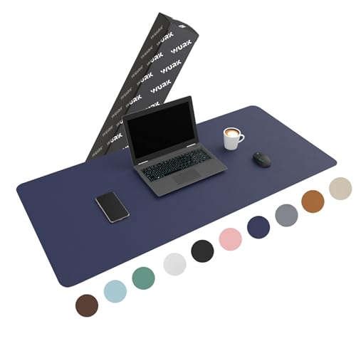 WURK [120 cm x 60 cm] Premium Qualität Schreibtischunterlage PU Leder Inklusive Kabelclip - Mauspad - Große Schreibunterlage - Mauspad XXL - Rutchfeste Unterlagenmatte - Desk Mat (Blau) von WURK