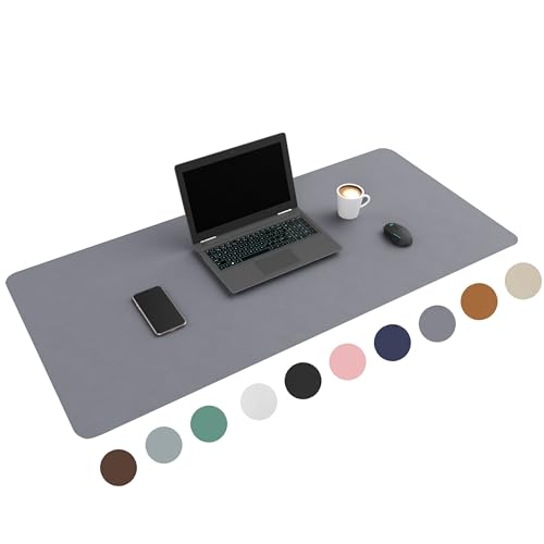 WURK Schreibtischunterlage [120 cm x 60 cm] - Premium Qualität - Mauspad - Große Schreibunterlage - Mauspad XXL - Rutschfeste Unterlagenmatte - Desk Mat - PU Leder Inklusive Kabelclip (Grau) von WURK
