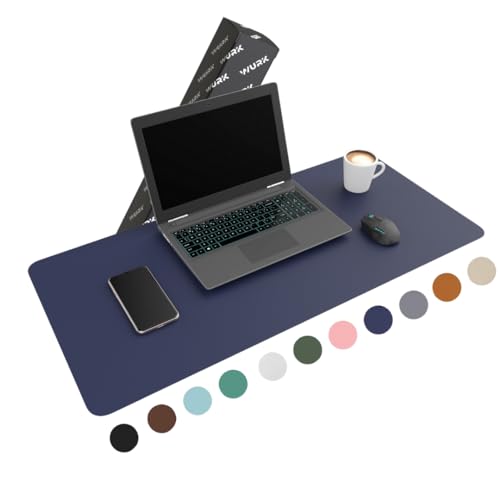 WURK [90 cm x 43 cm] Premium Qualität Schreibtischunterlage PU Leder Inklusive Kabelclip - Mauspad - Große Schreibunterlage - Mauspad XXL - Rutchfeste Unterlagenmatte - Desk Mat (Blau) von WURK