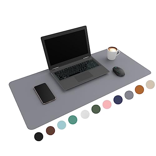 WURK Schreibtischunterlage [90 cm x 43 cm] - Premium Qualität - Mauspad - Große Schreibunterlage - Mauspad XXL - Rutschfeste Unterlagenmatte - Desk Mat - PU Leder Inklusive Kabelclip (Grau) von WURK