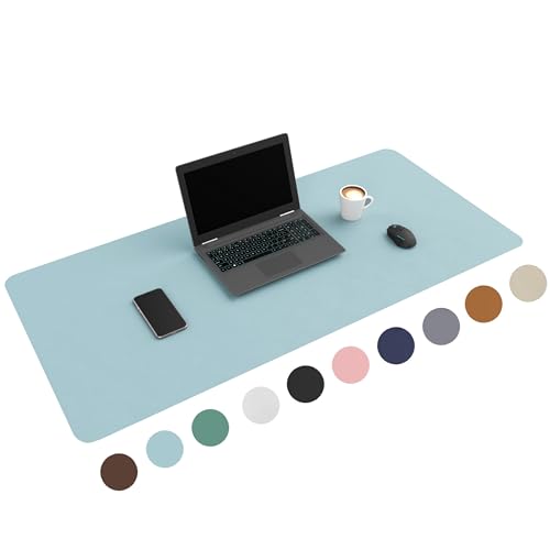 WURK Schreibtischunterlage [120 cm x 60 cm] - Premium Qualität - Mauspad - Große Schreibunterlage - Mauspad XXL - Rutschfeste Unterlagenmatte - Desk Mat - PU Leder Inklusive Kabelclip (Hellblau) von WURK