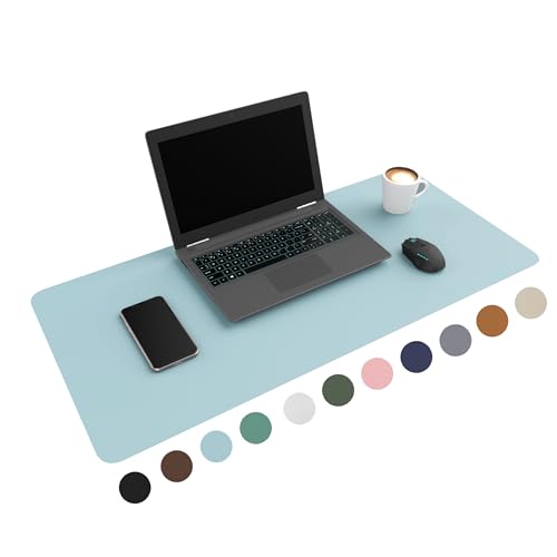 WURK Schreibtischunterlage [80 cm x 40 cm] - Premium Qualität - Mauspad - Große Schreibunterlage - Mauspad XXL - Rutschfeste Unterlagenmatte - Desk Mat - PU Leder Inklusive Kabelclip (Hellblau) von WURK