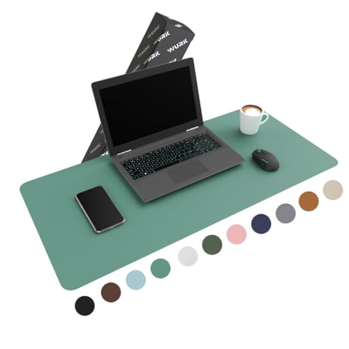 WURK Schreibtischunterlage [80 cm x 40 cm] - Premium Qualität - Mauspad - Große Schreibunterlage - Mauspad XXL - Rutschfeste Unterlagenmatte - Desk Mat - PU Leder Inklusive Kabelclip (Türkis) von WURK