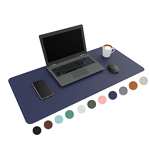 WURK Schreibtischunterlage [90 cm x 43 cm] - Premium Qualität - Mauspad - Große Schreibunterlage - Mauspad XXL - Rutschfeste Unterlagenmatte - Desk Mat - PU Leder Inklusive Kabelclip (Blau) von WURK