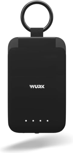 WURK Tragbare Mini-Powerbank 2000mAh Kompakte Externer Akku Power Bank USB C Handy Ladegerät Notladegerät Schlüsselanhänger-Ladegerät Ultra-kompakter Mini-Akku-Schnelllade-Backup-Powerbank (Schwarz) von WURK
