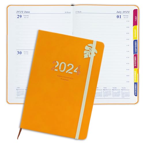 Kalender Terminkalender 2024 Semesterplaner für 2023 2024 A5 zertifiziertem Papier Hardcover Lehrerkalender Lehrer Schuljahresplaner mit (Orange) von WURTON