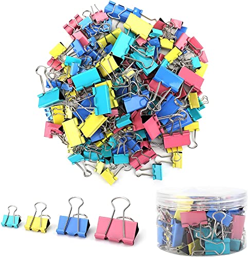 WUWEOT 272 Stück Foldback Klammern Bunt 15/19/25/32 mm - Binder Clips, Dokumentenklammern, Metall Clips Set, Vielzweckklammern, Papierklammern, Zettelclips Sortiert für Büro, Schule, Zuhause von WUWEOT