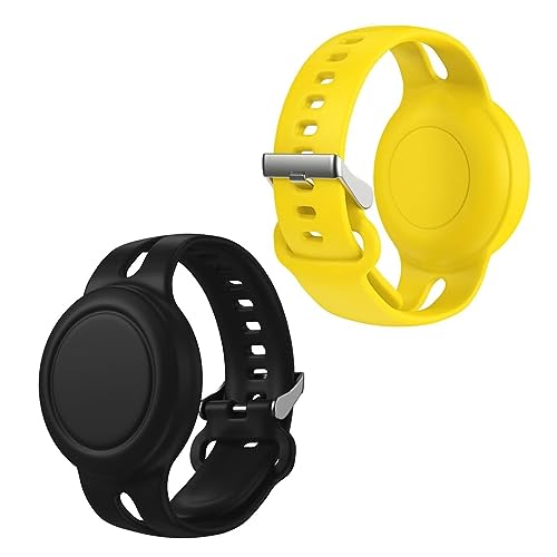 Kinder Wasserdicht für Airtag Armband: WUZUN 2er-Pack Silikon mit Vollständiger Schutz-hülle für Apple Air Tag Halter, Zubehör für GPS-Tracker Anti-Verlust-Uhren-armband (Schwarz + Gelb) von WUZUN