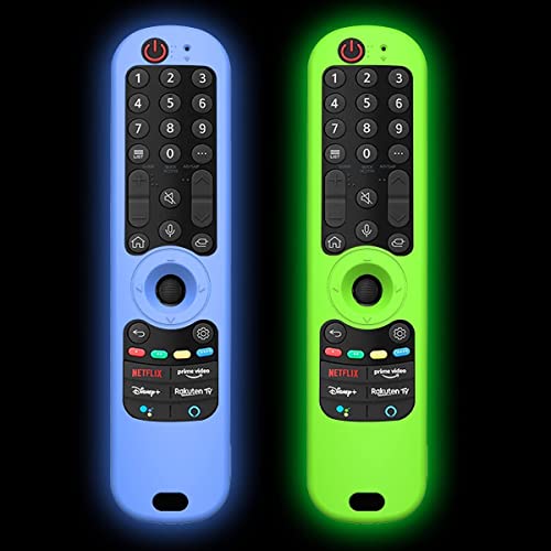 WUZUN 2 Pcs Silikon-Schutzhülle für LG AN-MR21GC Magic Remote Control 2021[Anti-Rutsch] Leichte stoßfeste Schutzhülle für LG MR21N/21GA Hüllenhalter für die Fernbedienung (Glühen Blau+Glühen Grün) von WUZUN