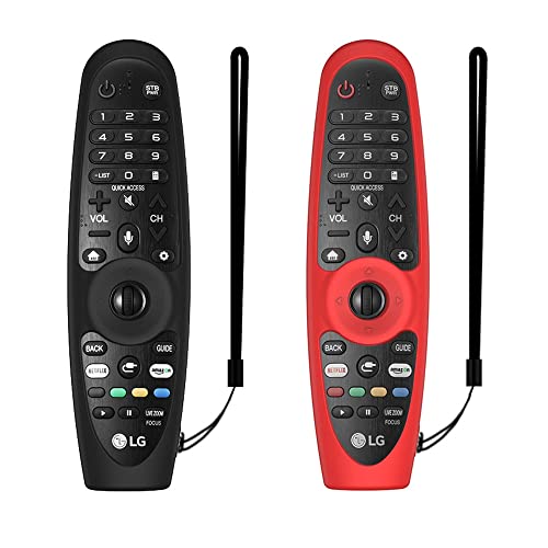 WUZUN 2PCS Schutzhülle für LG AN-MR600 / MR650 / MR18BA / MR19BA / MR20GA Magic Remote Control, rutschfeste, Stoßfeste Silikon-Fernbedienungshülle die im Dunkeln Leuchtet mit Lanyard (Schwarz + Rot) von WUZUN