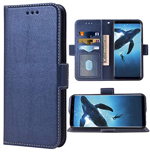 Handyhülle für Samsung Galaxy S8 Plus Folio Flip Wallet Case,PU Leather Credit Card Holder Slots Full Body Protection Kickstand Protective Phone Cover for Glaxay S 8 Edge 8plus 8+ S8plus Dark Blue von WWAAYSSXA