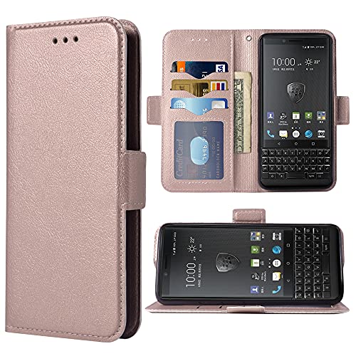 WWAAYSSXA Kompatibel mit BlackBerry KEY2 Wallet Case Handschlaufe Lanyard Leder Flip Cover Kartenhalter Ständer Handy Zubehör für BBF100-1 BBF100-2 BBF100-4 BBF100-6 Damen Herren Rose Gold von WWAAYSSXA